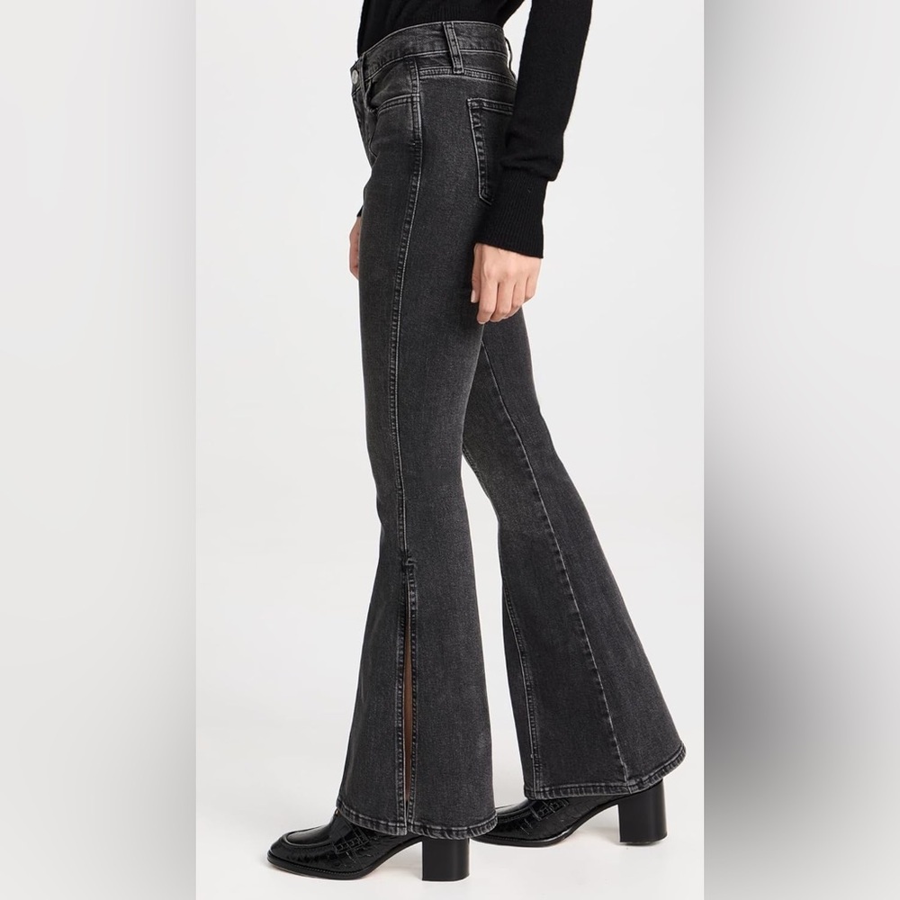 High-Rise Black Flare Jeans with Side Slit